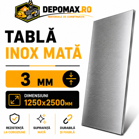 Tabla inox mata AISI 304 2B, 3 x 1250 x 2500 mm, 3.125 mp